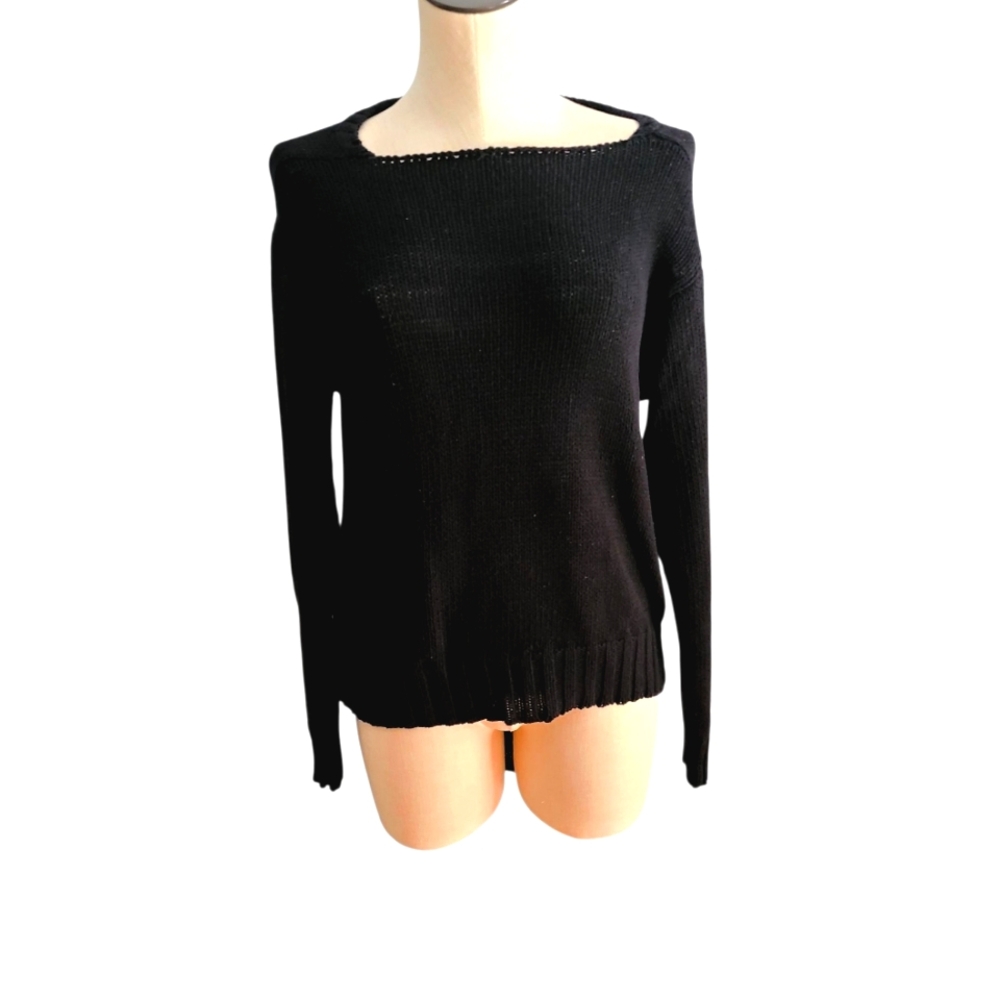 Rachel Zoe Black Cotton Blend Low-high Sweater - M